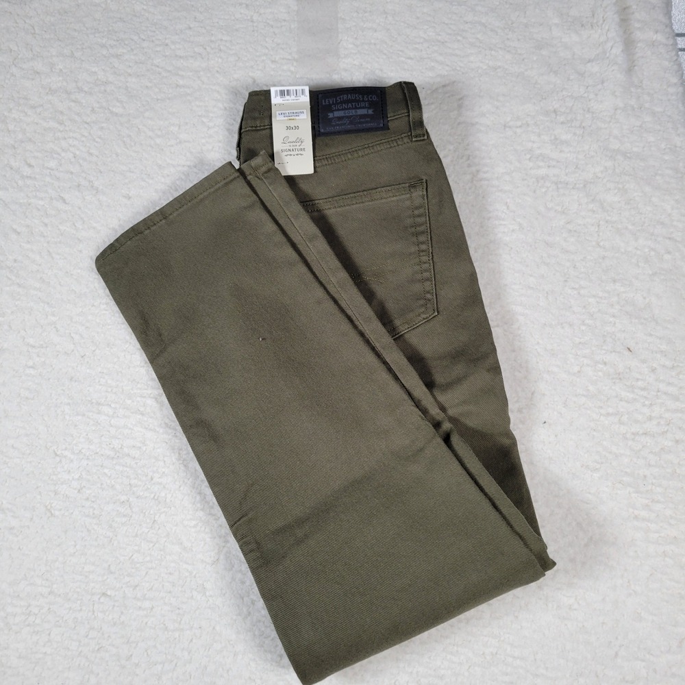 Signature by Levi Strauss Men 30x30 Olive Green Slim Fit Comfort Flex Pants NEW